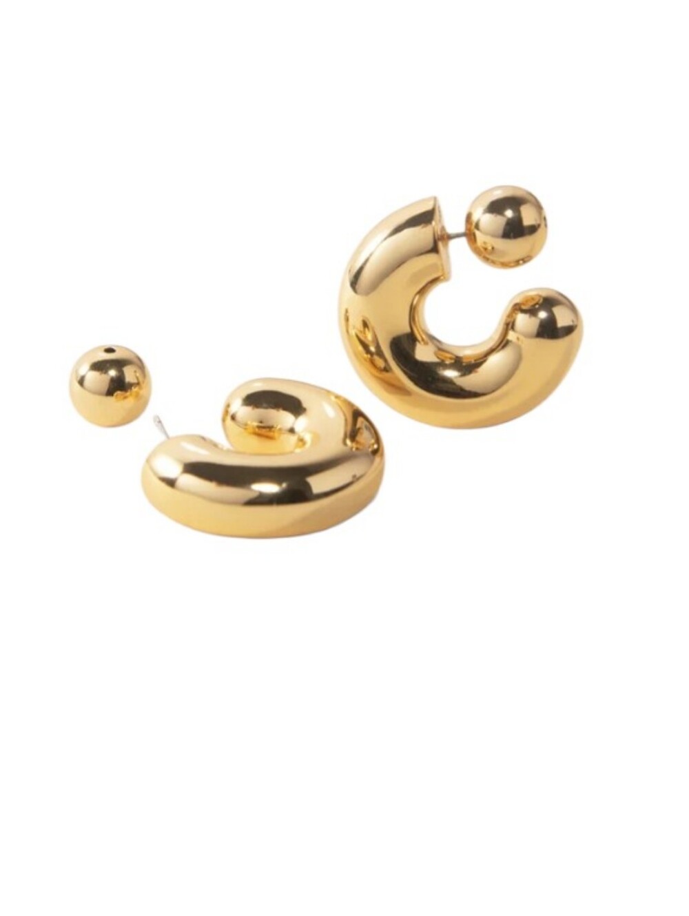 Jenny Bird Tome Hoops Chunky Tubular Gold Tone Earrings Quiet Luxury with Pouch - Picture 2 of 5